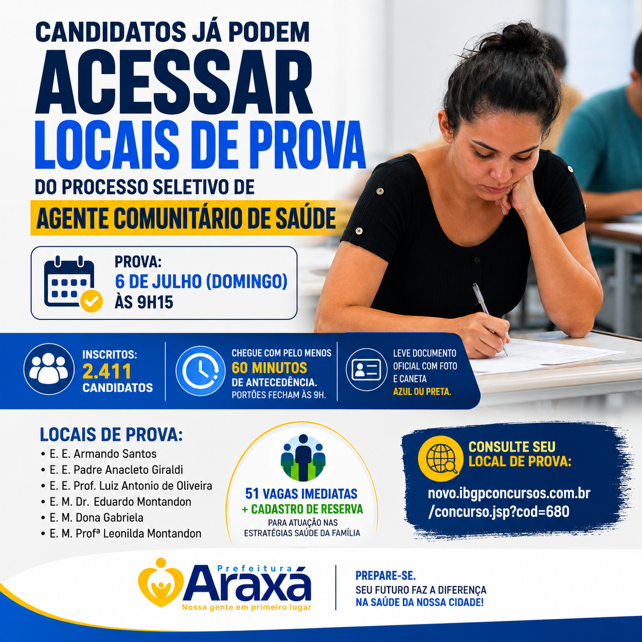 Candidatos já podem acessar locais de prova do processo seletivo de agente comunitário de saúde