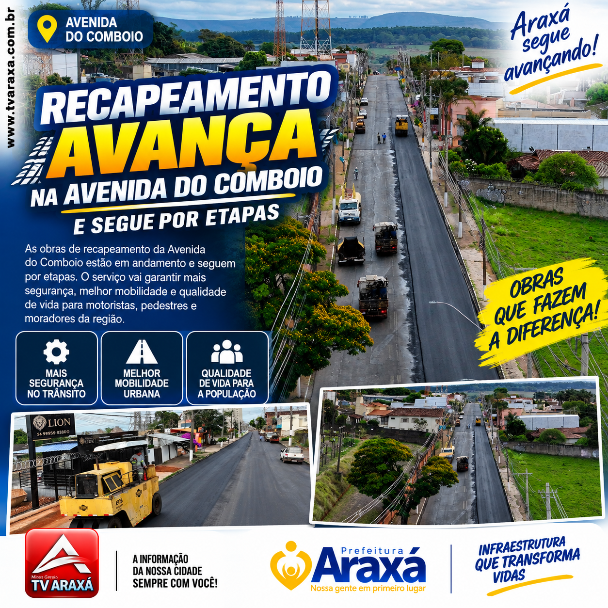 Recapeamento avança na Avenida do Comboio em Araxá