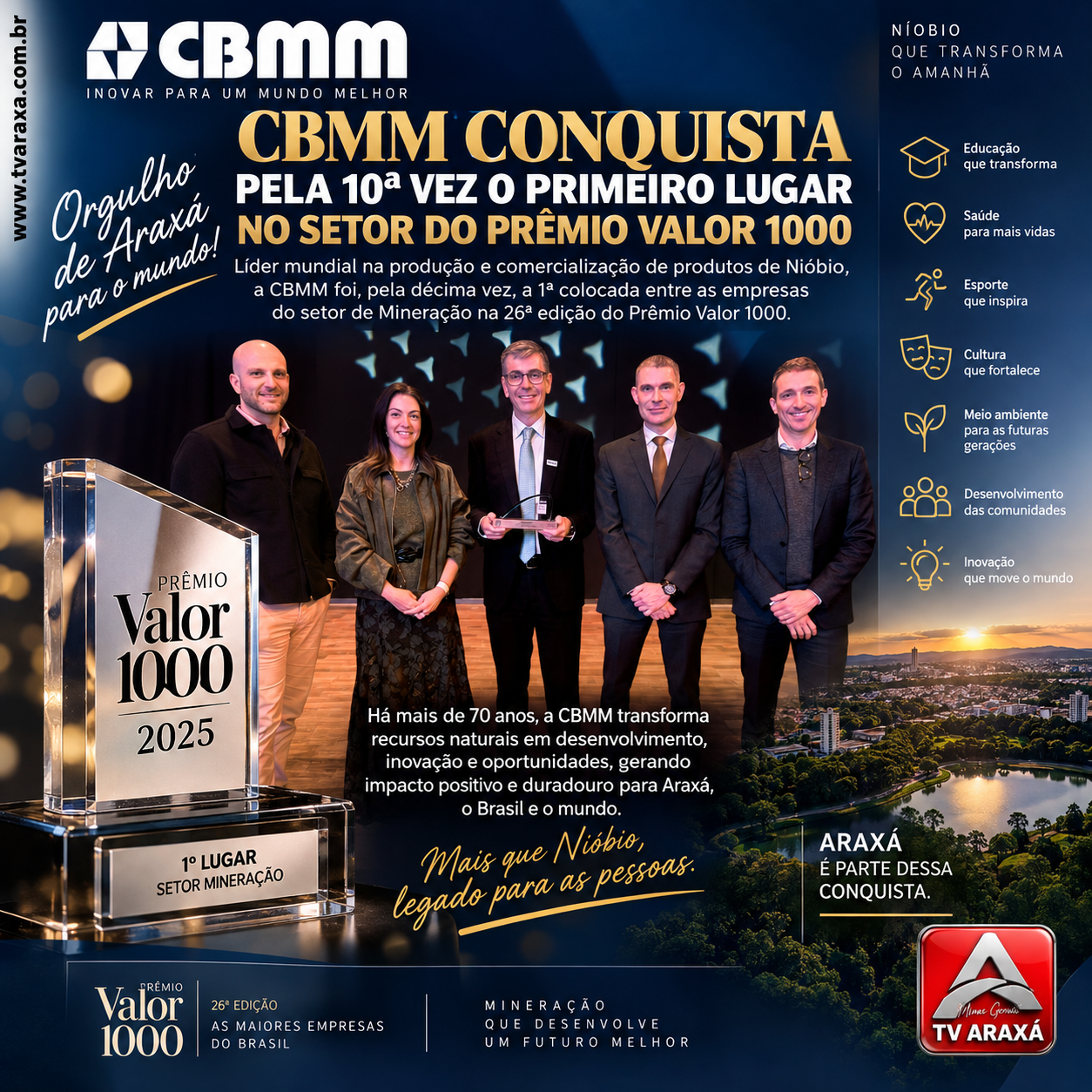 CBMM chega ao 10º primeiro lugar no Prêmio Valor 1000 e reforça protagonismo de Araxá na mineração brasileira