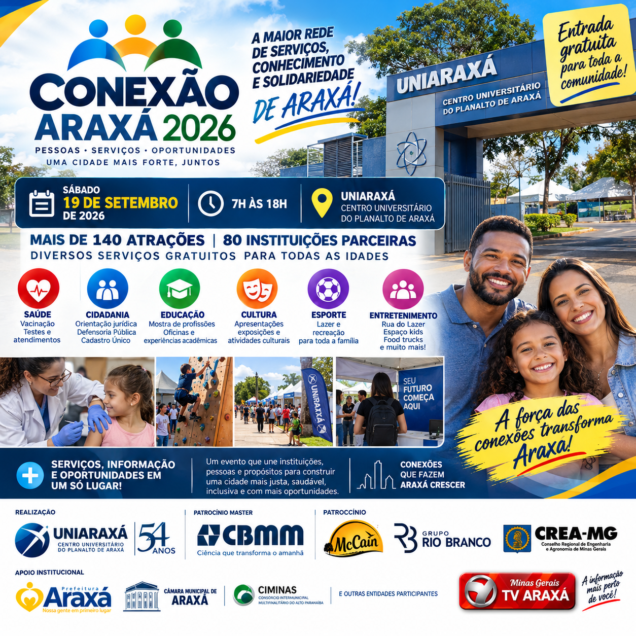 Conexão Araxá reúne serviços, conhecimento e atividades gratuitas para a comunidade neste sábado (19/09)
