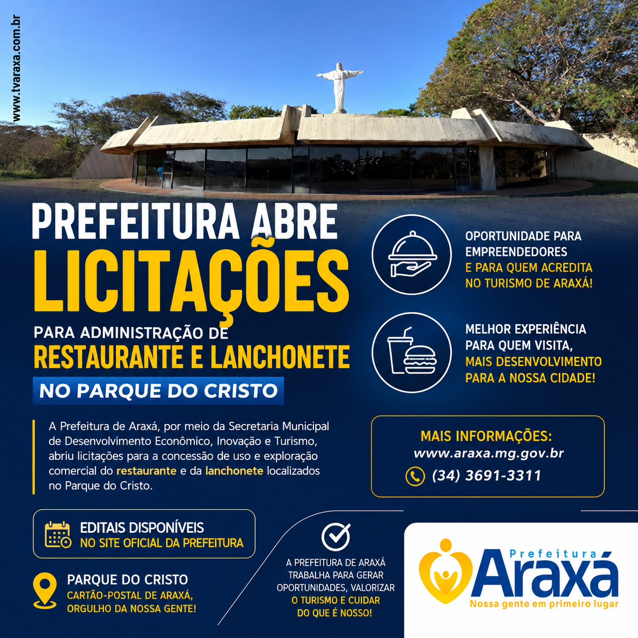 Prefeitura abre licitações para administração de restaurante e lanchonete no Parque do Cristo