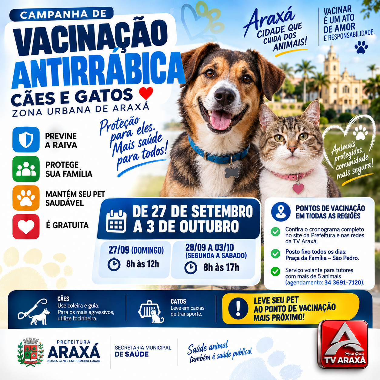 Araxá realiza vacinação antirrábica na zona urbana de 27 de setembro a 3 de outubro