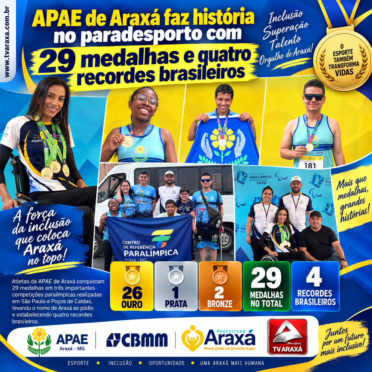 APAE de Araxá faz história no paradesporto com 29 medalhas e quatro recordes brasileiros