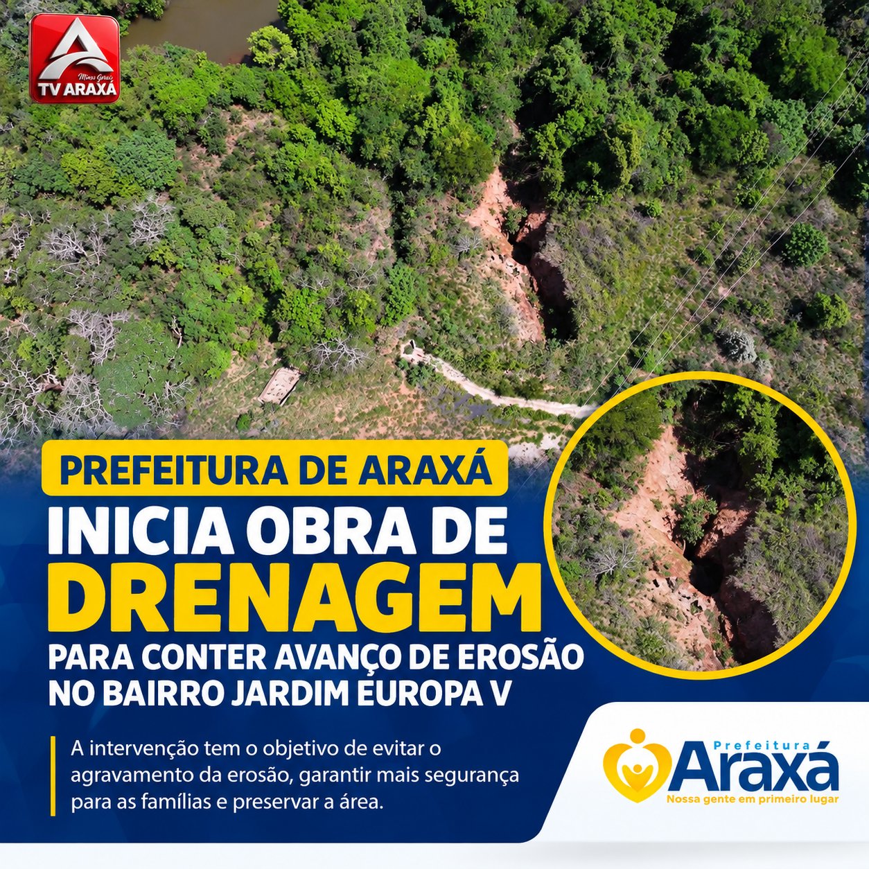 Prefeitura de Araxá inicia obra de drenagem para conter avanço de erosão no bairro Jardim Europa V