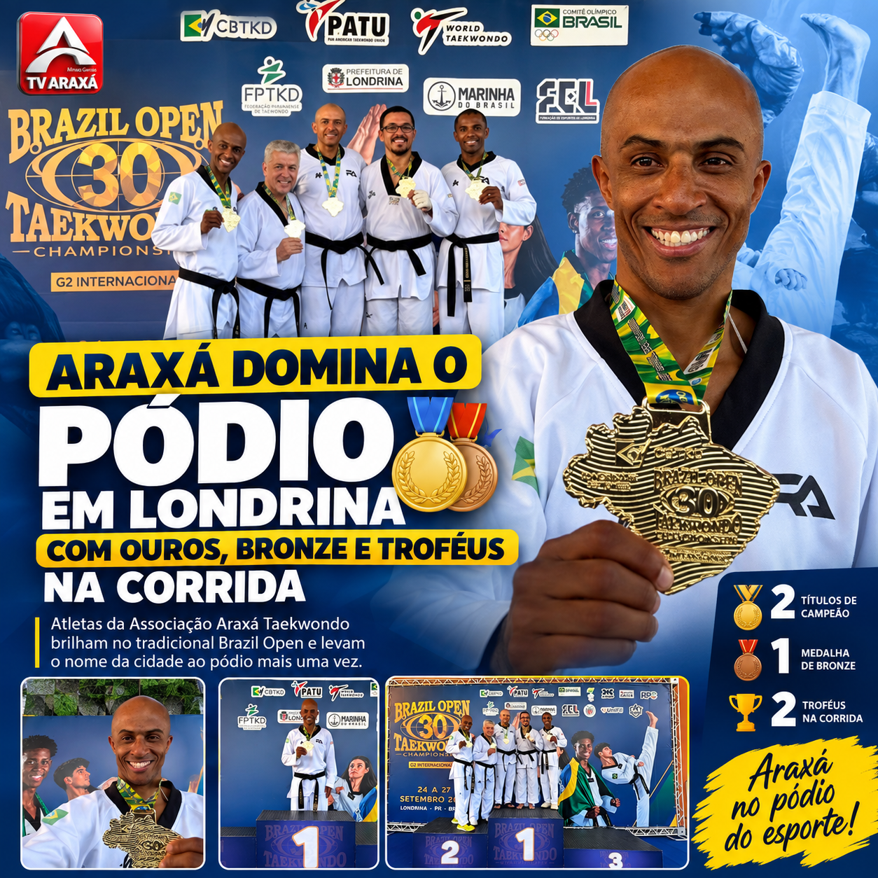 Araxá se destaca no Brazil Open de Taekwondo em Londrina com títulos, medalha e troféus