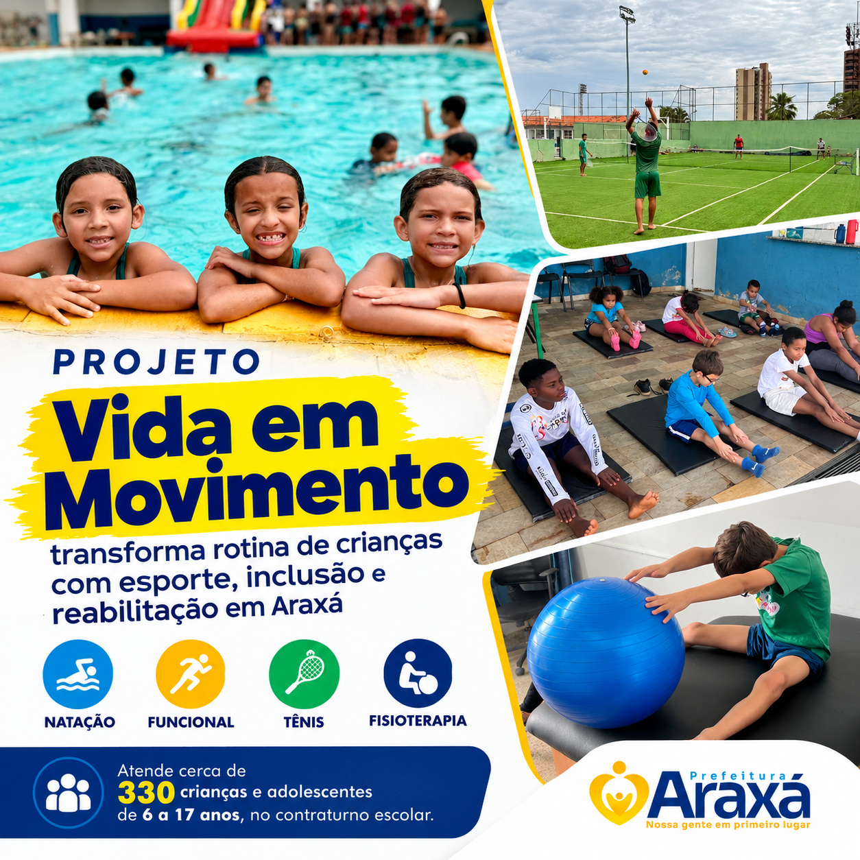 Vida em Movimento transforma rotina de crianças com esporte, inclusão e reabilitação em Araxá