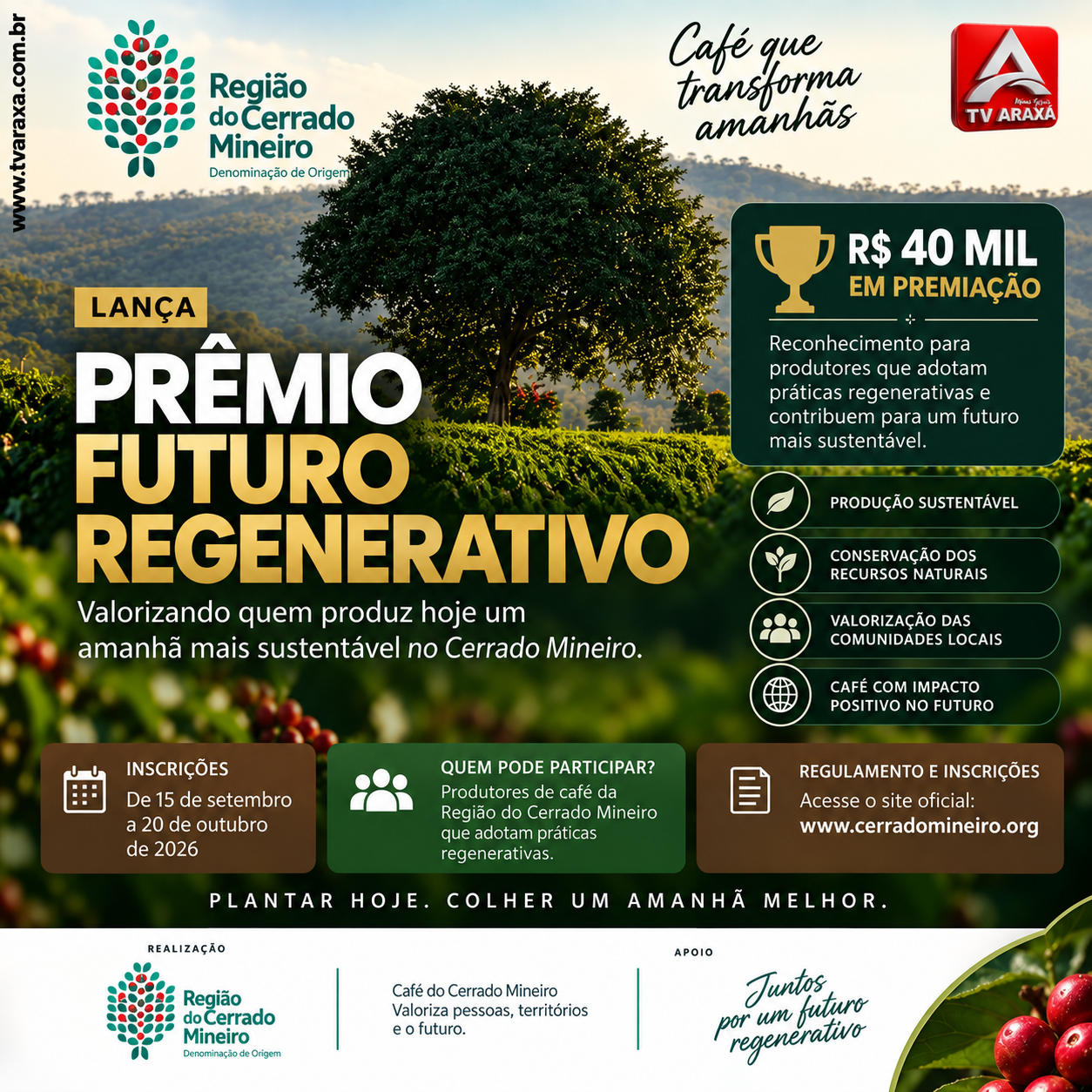 Região do Cerrado Mineiro lança Prêmio Futuro Regenerativo com R$ 40 mil em premiação